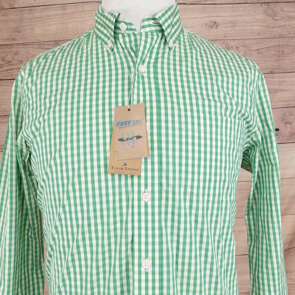 New! Tailor Vintage Luxe Performance Shirt Mens Medium Green Check Button Down